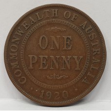 AUSTRALIA 1920 . ONE 1 PENNY . VARIETY . DOUBLE DOT . KEY DATE